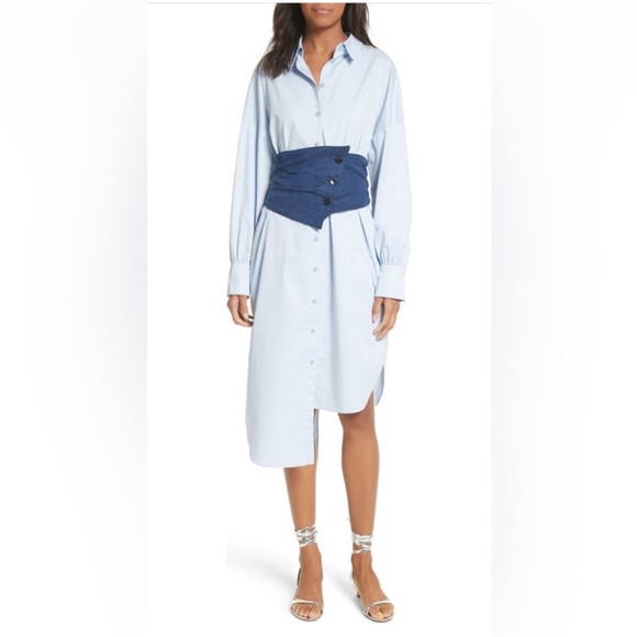 Tibi XS Corset Shirtdress Blue Cotton Poplin Midi Dress - Picture 11 of 12